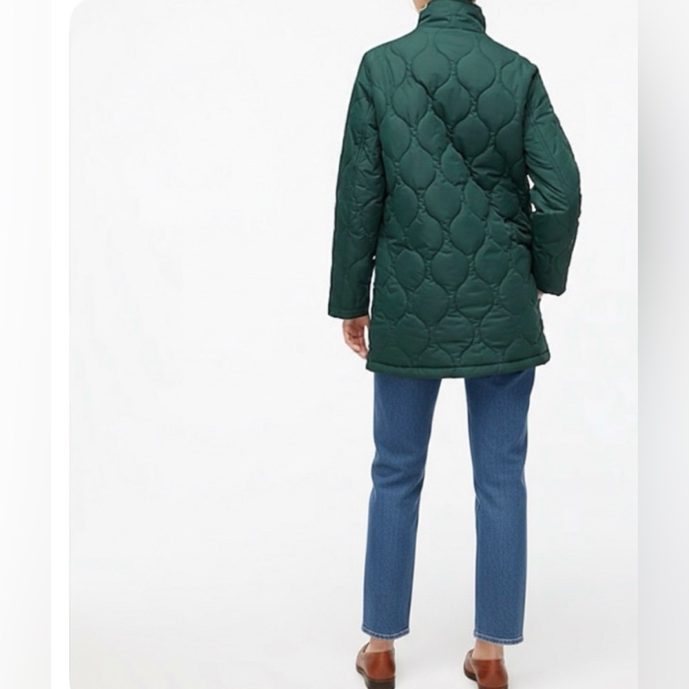 J.Crew - women’s City puffer quilted jacket full zip high Collar Coat green SZ S - Picture 3 of 10